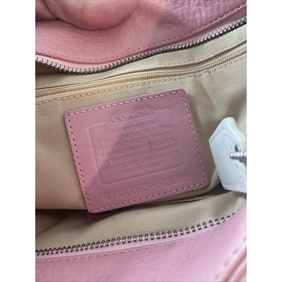 Vtg Coach Hamilton Pebbled Leather Book Tote Shoulder Handbag Purse Pink Cream - Picture 7 of 12